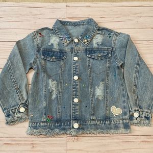 Little girls light blue denim distressed jkt